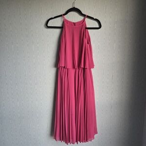 Emporio Armani Pleated Tiered Halter Neck Keyhole‎ Bright Pink Mini Dress XS